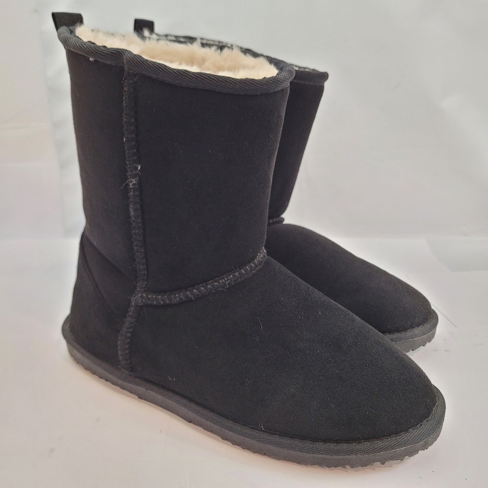 Musshoe Mid-Calf Winter Boots Womens 9 Black Faux Fur Lined Suede Style WARM